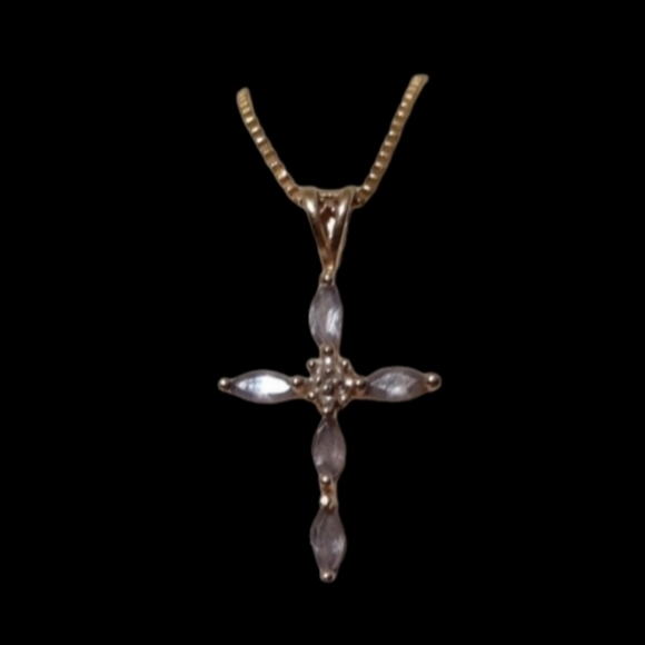 Solid 14k Gold Tanzanite Diamond Cross Pendant - Picture 13 of 14